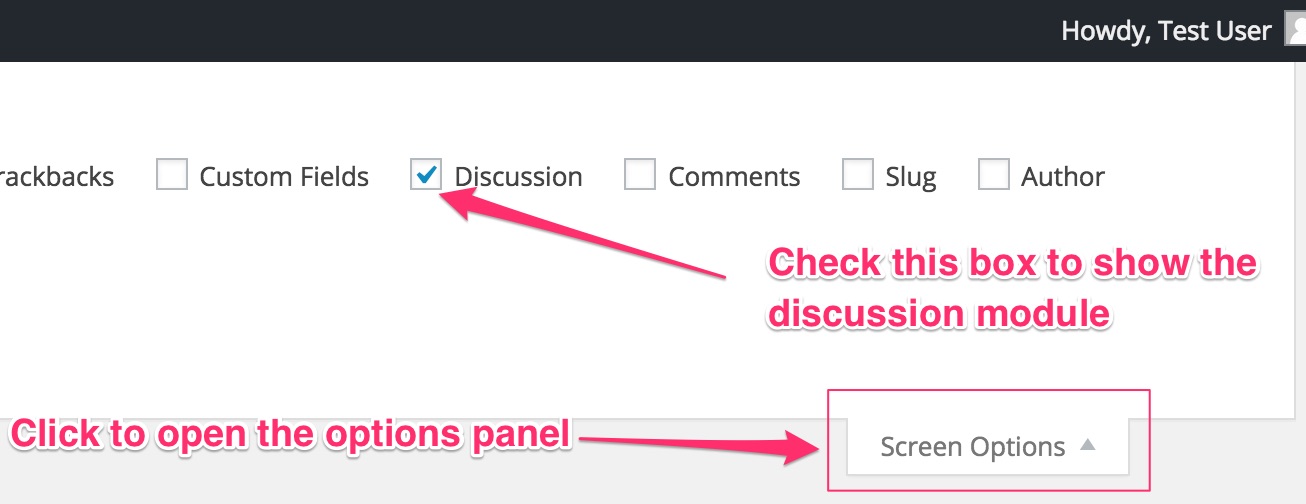 Displaying the Discussion Module from Screen Options